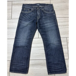 Silver Jeans Mens 36x30 Blue Denim Zac Bootcut Distressed‎ Grunge Cotton